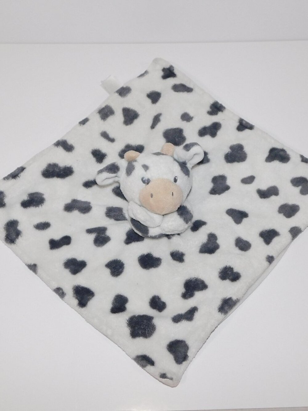Carters Spotted Holstein Cow Security Blanket White Gray Plush Baby Lovey Nunu